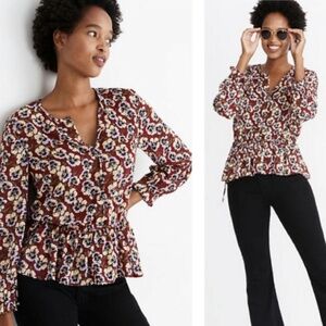 Madewell Floral Ruffle Pansy Print Top